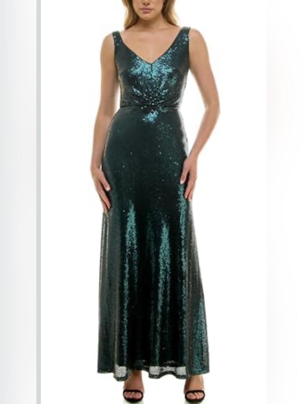 Taylor Teal Sequin V-Neck Maxi Dress